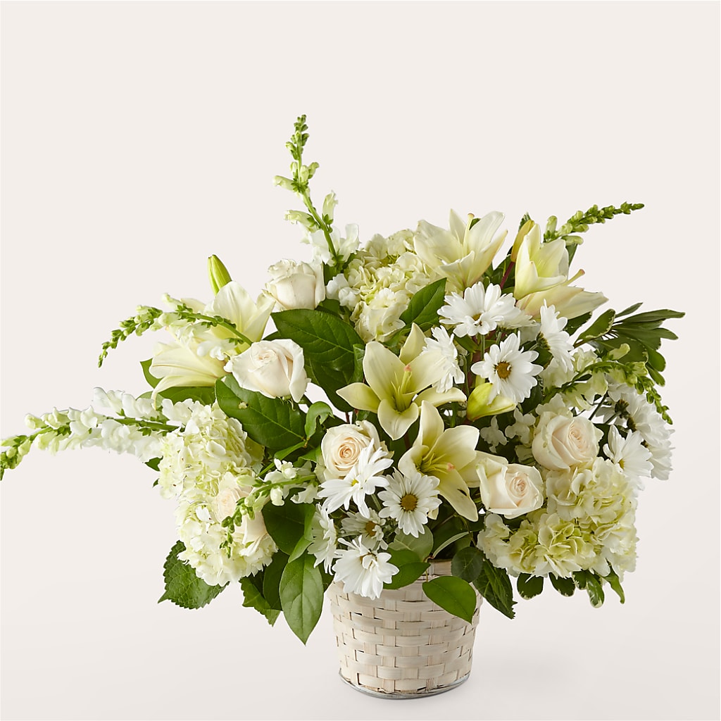 Ivory Elegance Floral Basket – BETTY'S FLOWERS AND GIFTS, Watsonville CA