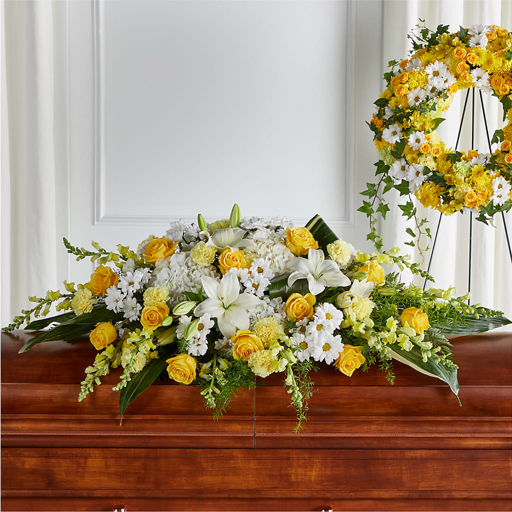Golden Harmony Casket Spray – BETTY'S FLOWERS AND GIFTS, Watsonville CA